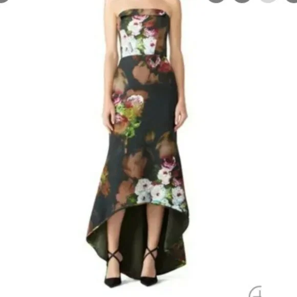 Black Halo | Dresses | Black Halo Eve Dylan Gown Black Floral Strapless Maxi  Dress | Poshmark